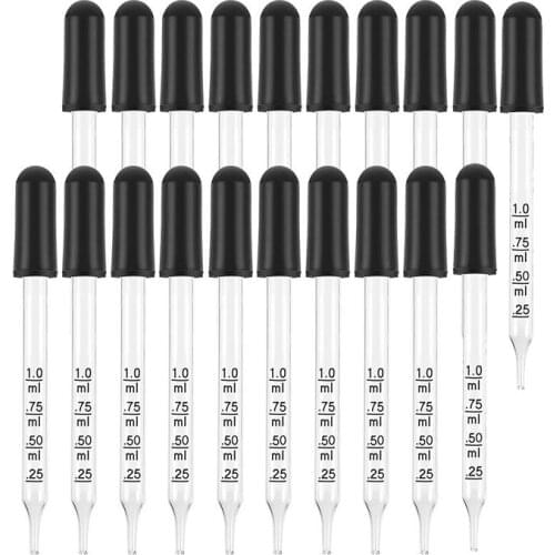 20 PCS Eye Dropper for Essential Oils 1 ML Pipettes Dropper with Black Rubber Head Medicine Dropping Pipettes
