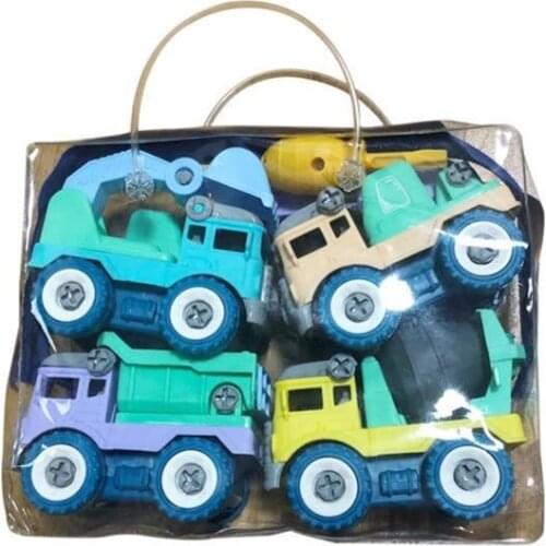 4pcs Construction Toy Engineering Car Fire truck Screw Build and Take Apart Grea