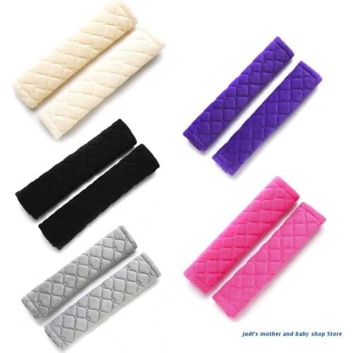 67JC 2pcs Car Seatbelt Crystal Plush Cover Seat Belt Shoulder Strap Protective Covers