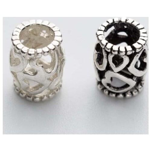 2pcs/lot 925 Sterling Silver Craft Hollow Out Heart Barrel Beads Fine Heart Spacer Beads Findings DIY Jewelry Making Charms Gift