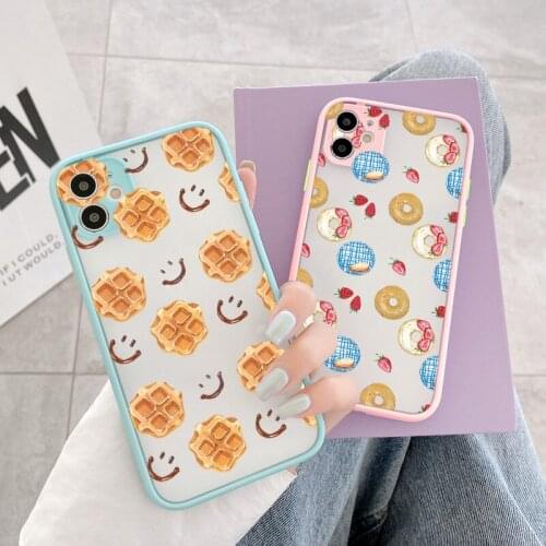 Cute Donuts Fried Eggs Candy Phone Case For iPhone 7 8 6s Plus SE2020 11 12 Pro Max XS MAX X XR Hard Matte Back Shockproof Cover