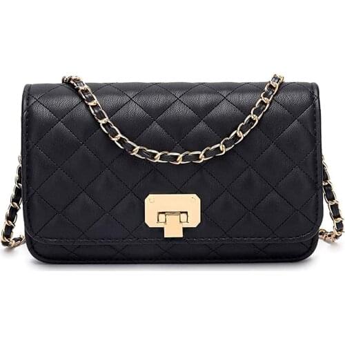 Black Quilted Purse Lattice Clutch Small Crossbody Shoulder Bag with Chain Strap Leather Purses and Handbags Luxury Designer