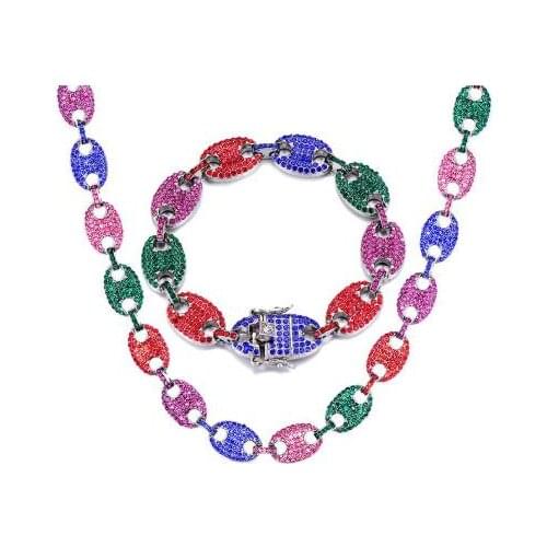 D&Z 1Set Colorful Rhinestone Coffee Beans Puffed Marine Chain Bracelets for Men Women Hip Hop Jewelry
