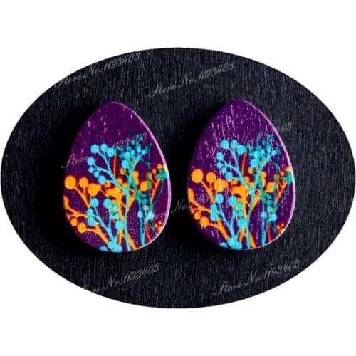 13x18mm Flower Tear Drop Shape Painted Wood Laser Cut Cabochon to make DIY Rings, Earrings, Brooch, Necklace pendant