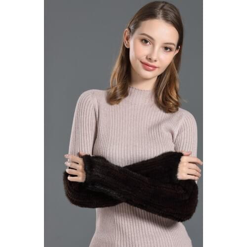 Long Real Mink Fur Glove Mittens for Women Winter 40cm Length Genuine Mink Fur Fingerless Gloves Black Brown Warm Elastic Mitten