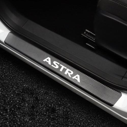 For Opel Astra Car Stickers Styling Accessories Carbon Fiber Anti Scratch Auto Welcome Pedal Protector Vehicle Supplies 4Pcs