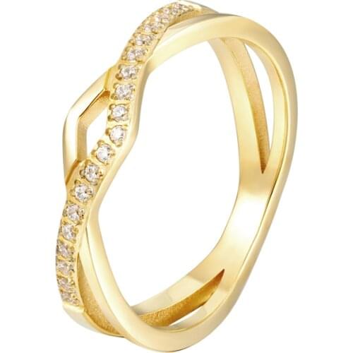 Elegant Double Line Cross One Line CNC Inlaid Zircon Ring Titanium Steel High Polished Jewelry Gold Color Woman Ring Love Gift