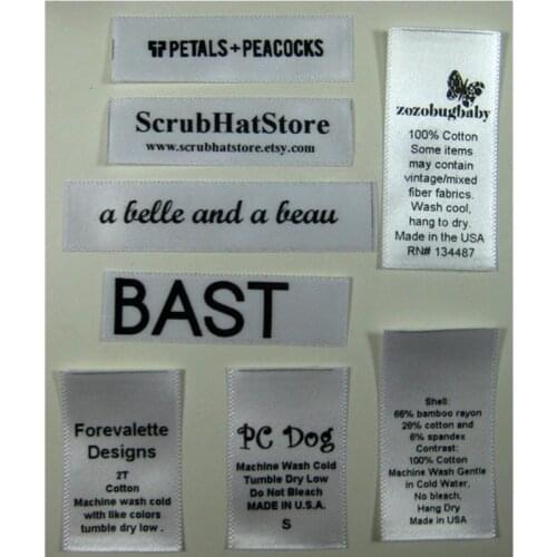 High Quality Custom logo Sewing flat Care labels Printed satin clothing tag Garment washing label Fabric ribbon branding tags