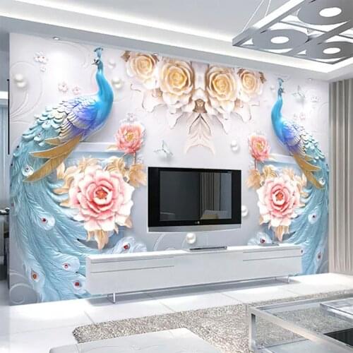 Photo Wallpapers Embossed Flowers Modern Minimalist Peacock Mural Living Room Sofa Home Decoration Wall Cloth Wall Paper For 3D
