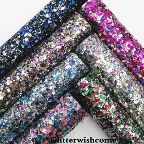 Glitterwishcome 21X29CM A4 Size Synthetic Leather, Forest Chunky Glitter Leather fabric Vinyl for Bows, GM3053A
