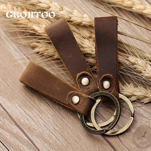 GROJITOO New leather key chain crazy horse leather car key chain Handmade Purse Keychain Car Key Ring Real Cowhide Keychain