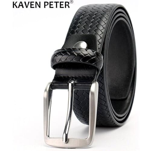 Genuine Leather Plaid Belts for Men Casual Black Belt Designer Luxury Male Strap Business Belt High Quality Ceinture homme