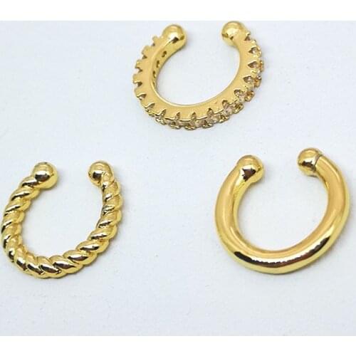 Copper C shape without hole ear clip polish zircon spiricle gold color silver color fashion jewelry for women