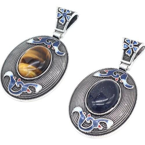 Natural stone Pendant Lace Boho Ethnic Oval shape Exquisite charms For jewelry making DIY Necklace accessories 40x70mm