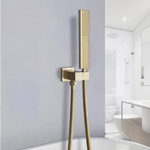 Brass High Pressure Hand Held Shower Round Square Handheld Shower Head Holder Brushed Gold Water Saving Hand Shower Sprayer Set