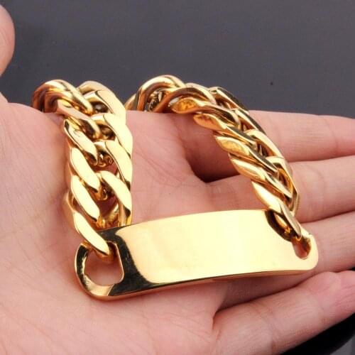 Top Sale 316L Stainless Steel Heavy New Polished Mens ID Double Curb Chain Bracelet Bangle Best Gift High Quality 15mm