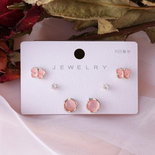 Lovely Pink Enamel Butterfly Round Stud Earrings Set for Women Korean Jewelry 2021 Trend Earrings Hot oorbellen pendientes mujer