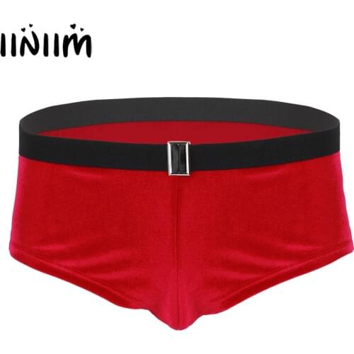 Iiniim Mens Sissy Velvet Lingerie Low Rise Elastic Waistband Christmas Holiday Fancy Cosplay Costume Mini Shorts Hot Panties