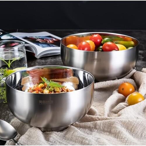 Stainless steel bowl 304 thickened household double-layer anti-hot salad soup bowl noodle bowl children bowl tableware