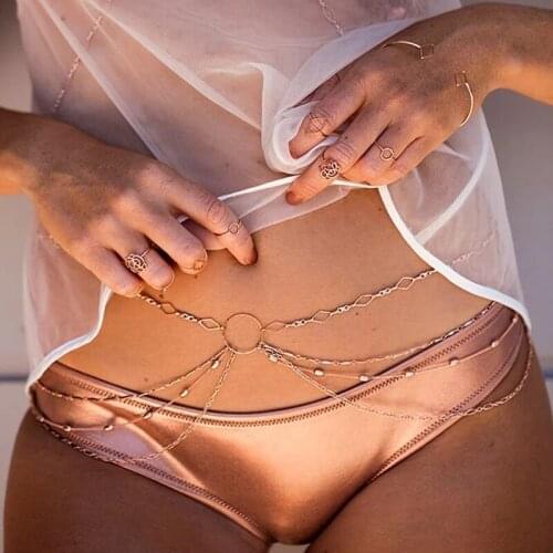 Fashion Sexy Body Chain Harness Crossover Belly Waist Bikini Beach Slave Fashion Waist chain Adjustable Body Jewelry Summer Wear