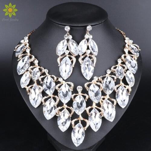Fashion Indian Jewellery Crystal Necklace Earrings Bridal Jewelry Sets For Brides Party Wedding Costume Accessories Decoration