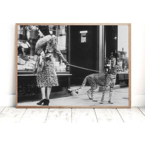 Fashion Leopard Woman Nordic Poster Wall Art Canvas Painting Black White Posters And Prints Wall Pictures For Living Room Decor