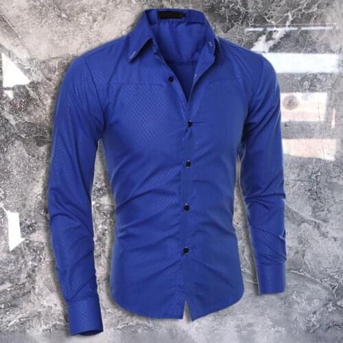 2021 Casual Mens Dress Shirt Navy Blue Long Sleeve Luxury Button Up Breathable Polyester Shirt Hand Sewing Work Shirts