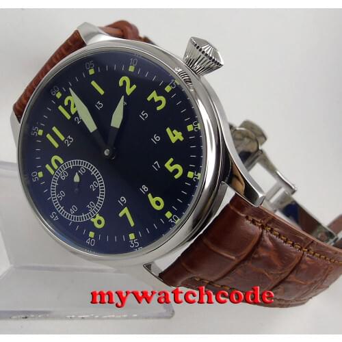 44mm Corgeut black sterile dial luminous marks 6497 hand winding mens watch 56B