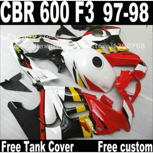 Custom free Motorcycle parts for HONDA CBR 600 F3 road racing fairings 1997 1998 CBR600 F3 97 98 red white fairing kit S9