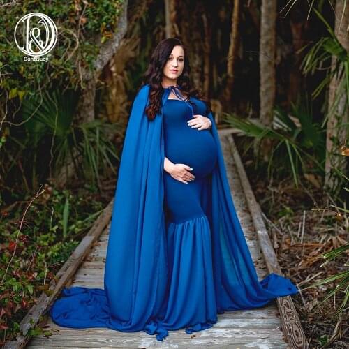 D&J New Long Cloak Cape Dress with 3m Long Train Soft Chiffon Pregnancy Maxi Dress Maternity Photo for Photo Shoot Props