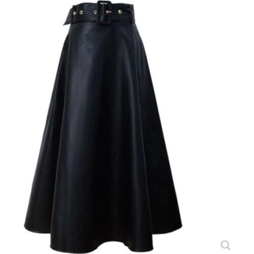 New arrival fashion pu leather skirt women high waist slim a-line umbrella dress