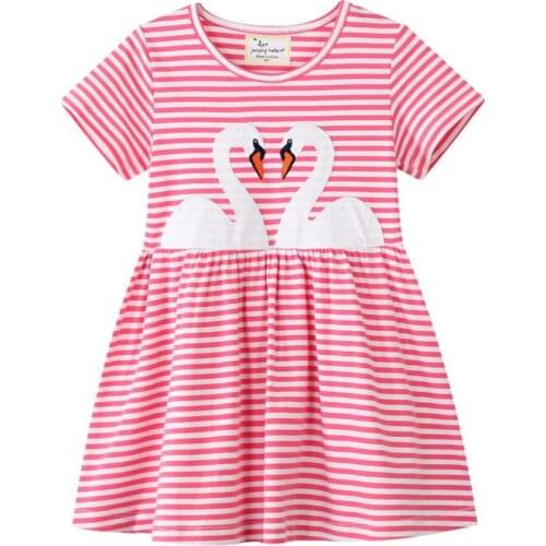Jumping Meters Animals Applique Girls Dresses for Summer Baby Cotton Stripe Clothing Party Cute Kids Dress