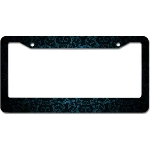 Peceeta Flower Mandela Dark Blue License Plate Frame 2 Holes 1 Frame Matte Aluminum Covers Holders for US Vehicles white