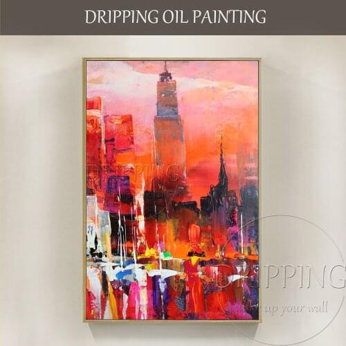 Hand-painted High Quality Abstract New York City Empire State Oil Painting on Canvas Abstract Empire State Building Oil Painting