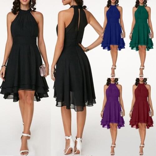 Sexy Women Plus Size Sleeveless High Waist Irregular Hem Chiffon Halter Dress