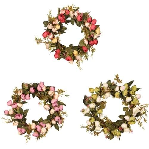Rose Flower Wreath Handmade Floral Wreath Artificial Spring Garland Wreath for Front Door Wall Wedding Party Home Decor