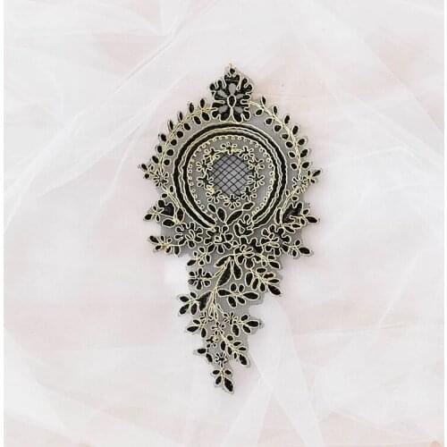 2pcs vintage embroidery flower mesh lace applique with corded champagne/royal blue/gold/wine red sewing trim lace accessories