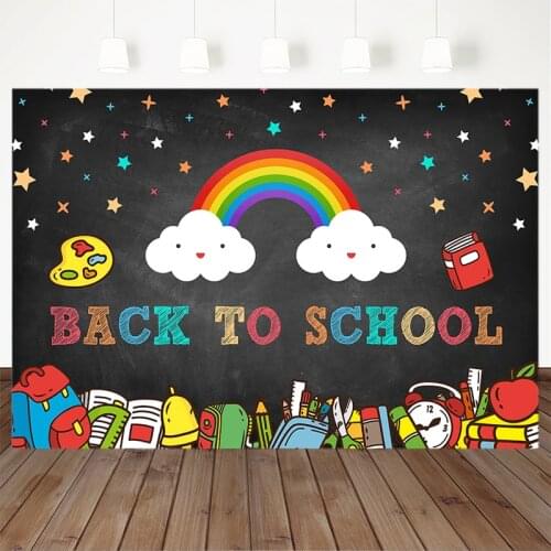 Back To School Photography Background Children Fist Day Of School Photo Studio Kindergarten Rainbow Cloud Learning Supplies