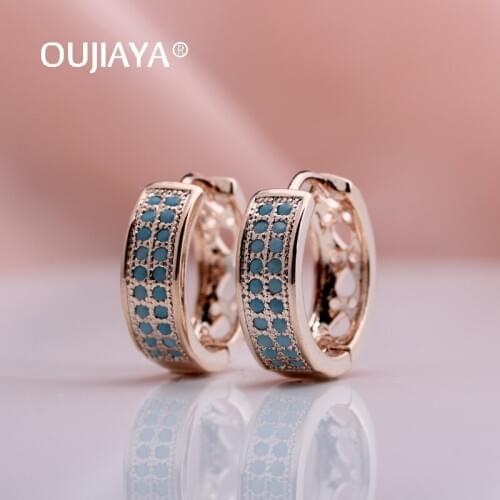 OUJIAYA exclusive Natural Turquoises Stone Drop Earrings For Women 585 Rose Gold Round Earrings Wedding Bohemian Jewelry A174