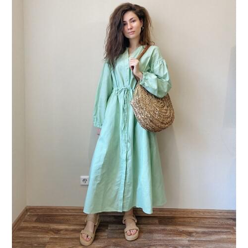 2020 Spring Summer Women Boho Long sleeve Maxi Long dress Lantern sleeve Oversized Linen holidays dress Female Vestido