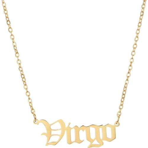 ZWPON Stainless Steel Virgo Necklace Women 12 Zodiac Letter Constellations Pendants Necklace Old English Font Jewelry Wholesale