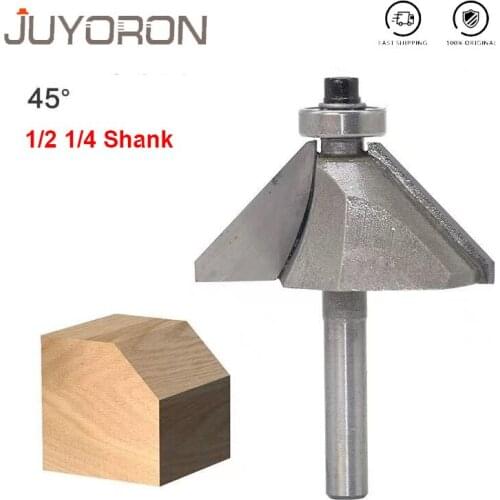 1pc 1/4 1/2 Inch Shank 45 Degree Chamfer Router Bit with Bearing 2 Flutes Milling Cutter for Wood Woodworking Tools Endmill