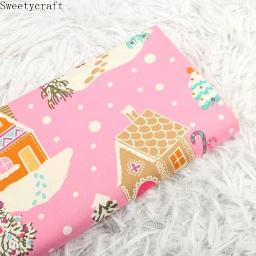 140x50cm Christmas House Print, Garment Dress Poplin Fabric Cloth High Density 100% Cotton Children Suede Fabric Other Fabric