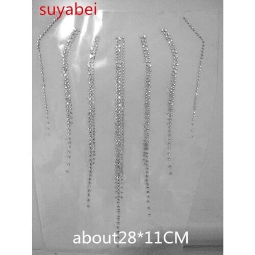 2pc/lot Waterfall shape transfer design rhinestones hot fix rhinestone transfer motifs iron on applique patch design hot fix