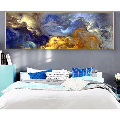 Abstract Unreal Blue Landscape Oil Paintings on Canvas Wall Art Poster and Prints Hanging Pictures for Modern Living Room Decor