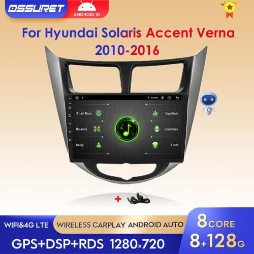 For Hyundai Accent Solaris 2010 -2016 Navigation Android 10 2DIN Car GPS Multimedia Player Radio Autostereo 4G LTE WIFI OBD USB