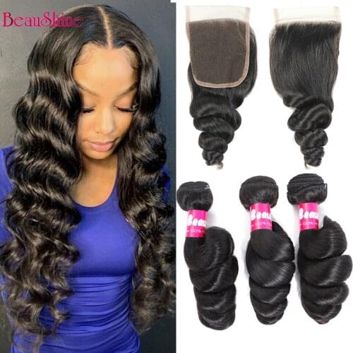 Brazilian Hair Weave Bundles With Closure Loose Wave Human Hair Extensions 3 Bundles With Lace Closure