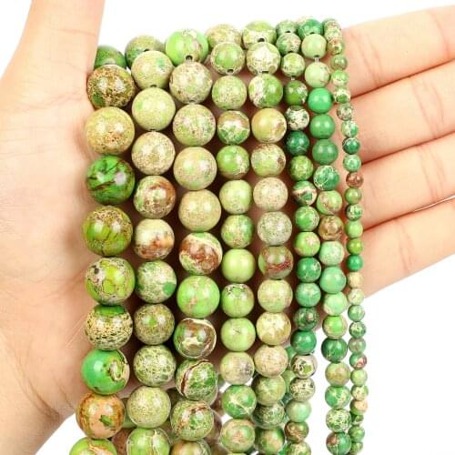 Natural Stone Beads Fruit Green Emperor Stone Charm Round Loose Beads for Jewelry Making Needlework Bracelet DIY 4-12 MM