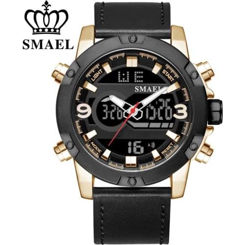 SMAEL Mens Watches Top Brand Luxury Fashion Quartz Digital Watch Men Genuine Leather Sports Military Wrist Watch For Male Clock