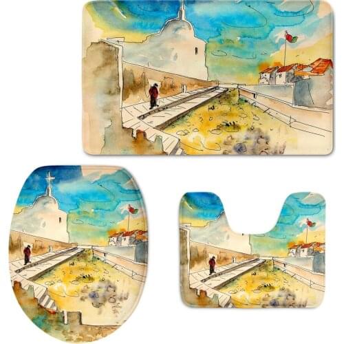 Watercolor Painting Graffiti Style Toilet Seat Cover Home Decor Mats Set Bathroom Washable Rug 3pcs/Set WC Mat Restroom Carpet